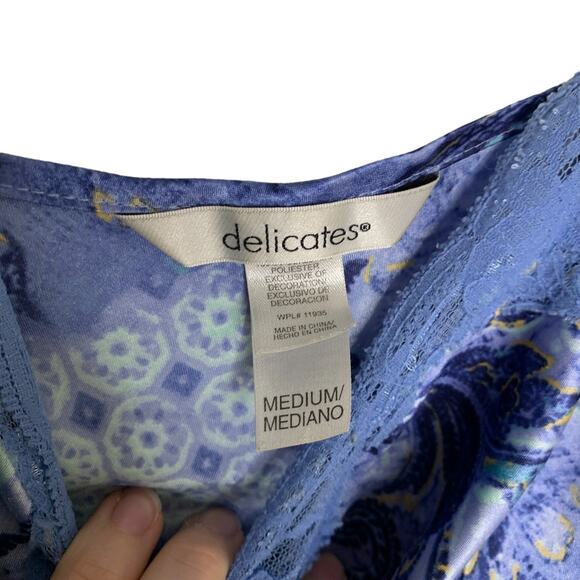 Delicates Paisley Floral Purple Blue Silky Nightgown Slip Dress Lingerie Medium - Picture 3 of 6